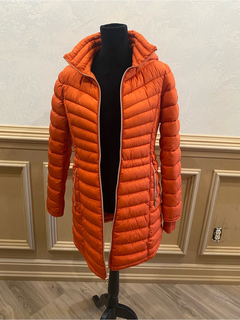 Michael Kors Orange Quilted Long Puffer Coat